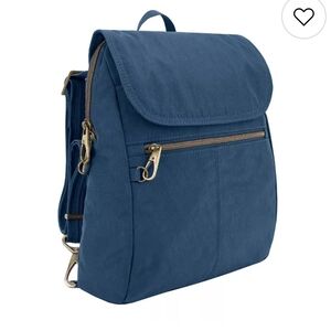 Travelon Womens Stylish Blue Backpack with Gold Accents
